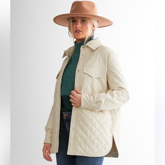 BKE Jackets & Blazers - NEW Medium BKE Cream Quilted Faux Leather Utility Jacket New W-out Tags Shacket